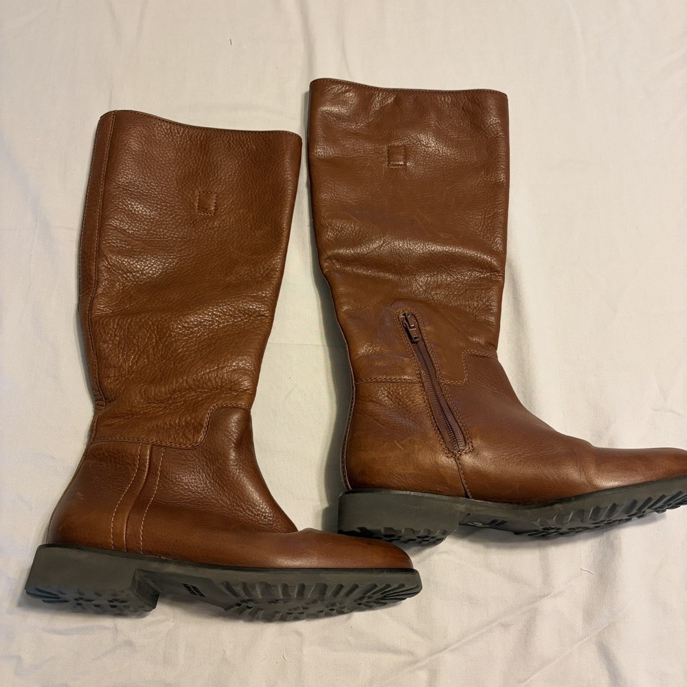Riding Boots Johnston & Murphy Cognac Brown Leather Knee High Almond Toe 6.5